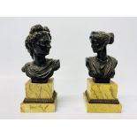 A pair of bronzed busts of Apollo and Artemis,
