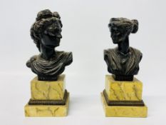 A pair of bronzed busts of Apollo and Artemis,