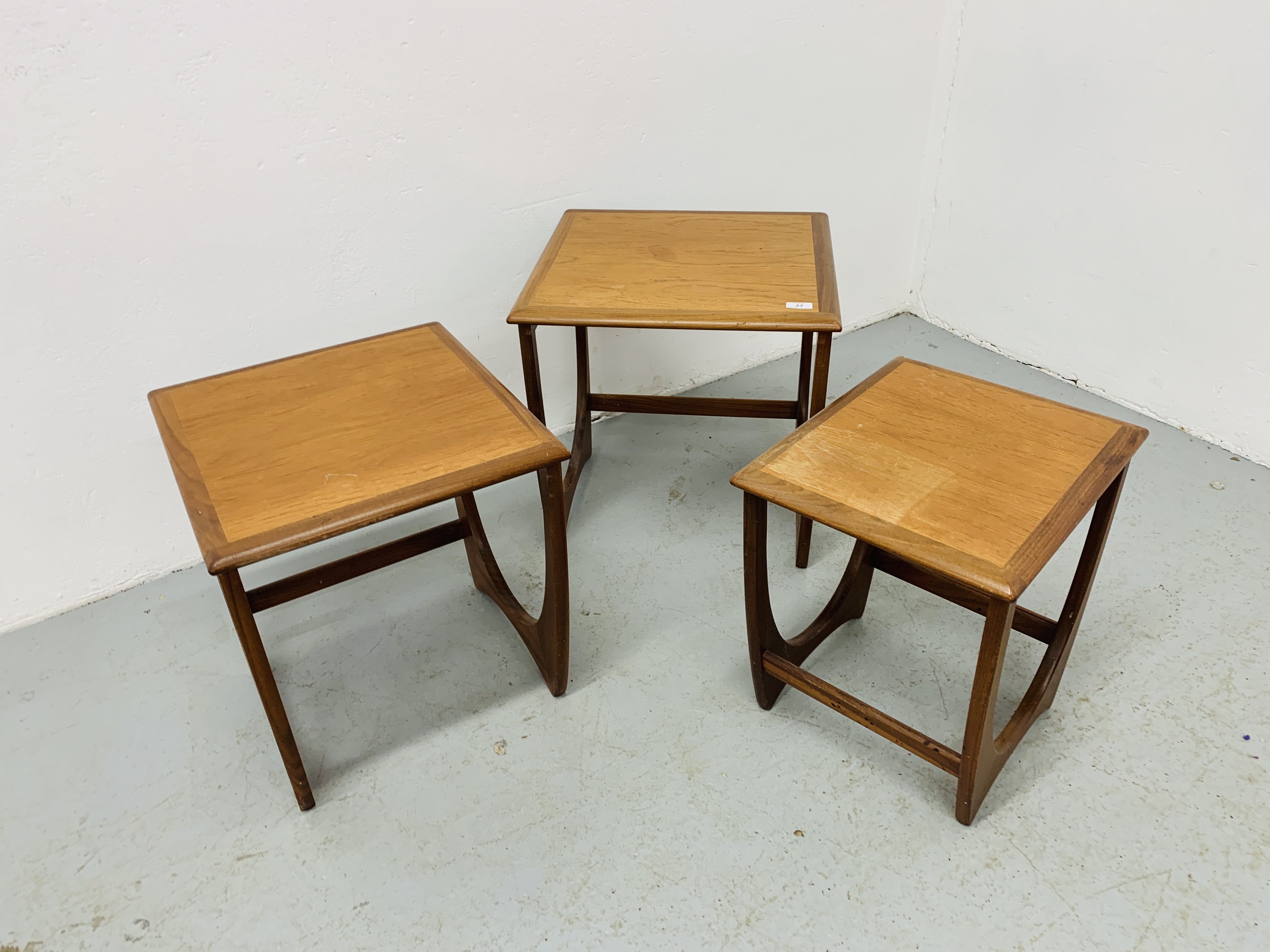 A G PLAN TEAK RETRO STYLE GRADUATED SET OF THREE OCCASIONAL TABLES