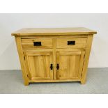 A MODERN SOLID LIGHT OAK TWO DRAWER DRESSER WIDTH 100cm, HEIGHT 83cm,