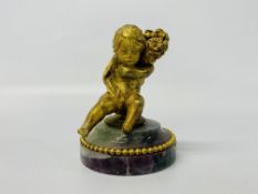 A C19th French bronze cherub,