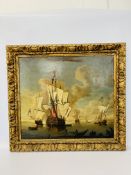 AFTER C18TH ORIGINAL SHIPPING SCENE WITH BRITISH MAN O WAR, OIL ON CANVAS,