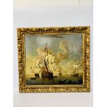 AFTER C18TH ORIGINAL SHIPPING SCENE WITH BRITISH MAN O WAR, OIL ON CANVAS,