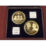 WINDSOR MINT 2016 90TH BIRTHDAY OF THE QUEEN 100mm GOLD PLATED PROOF STRIKES IN PRESENTATION BOX.