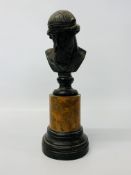 A C20th Naples bronze effect bust of Plato on simulated marble base,