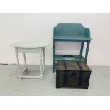 A GREEN PAINTED WASH STAND. W 71cm. H 98cm. D 43cm.