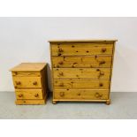 A MODERN HONEY PINE FIVE DRAWER CHEST. W 90cm. D 40cm. H 98cm.