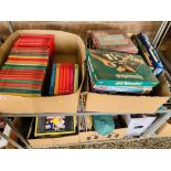 FOUR BOXES CONTAINING VINTAGE CHILDREN'S GAMES, CHILDREN'S BRITANICA YEARBOOKS,