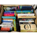 THREE LARGE BOXES OF ASSORTED BOOKS TO INCLUDE GARDENING, COOKERY, MODERN NOVELS, ENCYCLOPEDIAS,