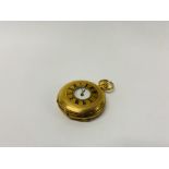 AN 18CT GOLD CASED HALF HUNTER POCKET WATCH, THE ENAMEL DIAL MARKED JOHN CASHMORE LONDON,