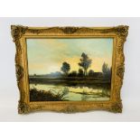 BRITISH SCHOOL: A RIVER SCENE, OIL ON CANVAS, BEARING MONOGRAM CH,