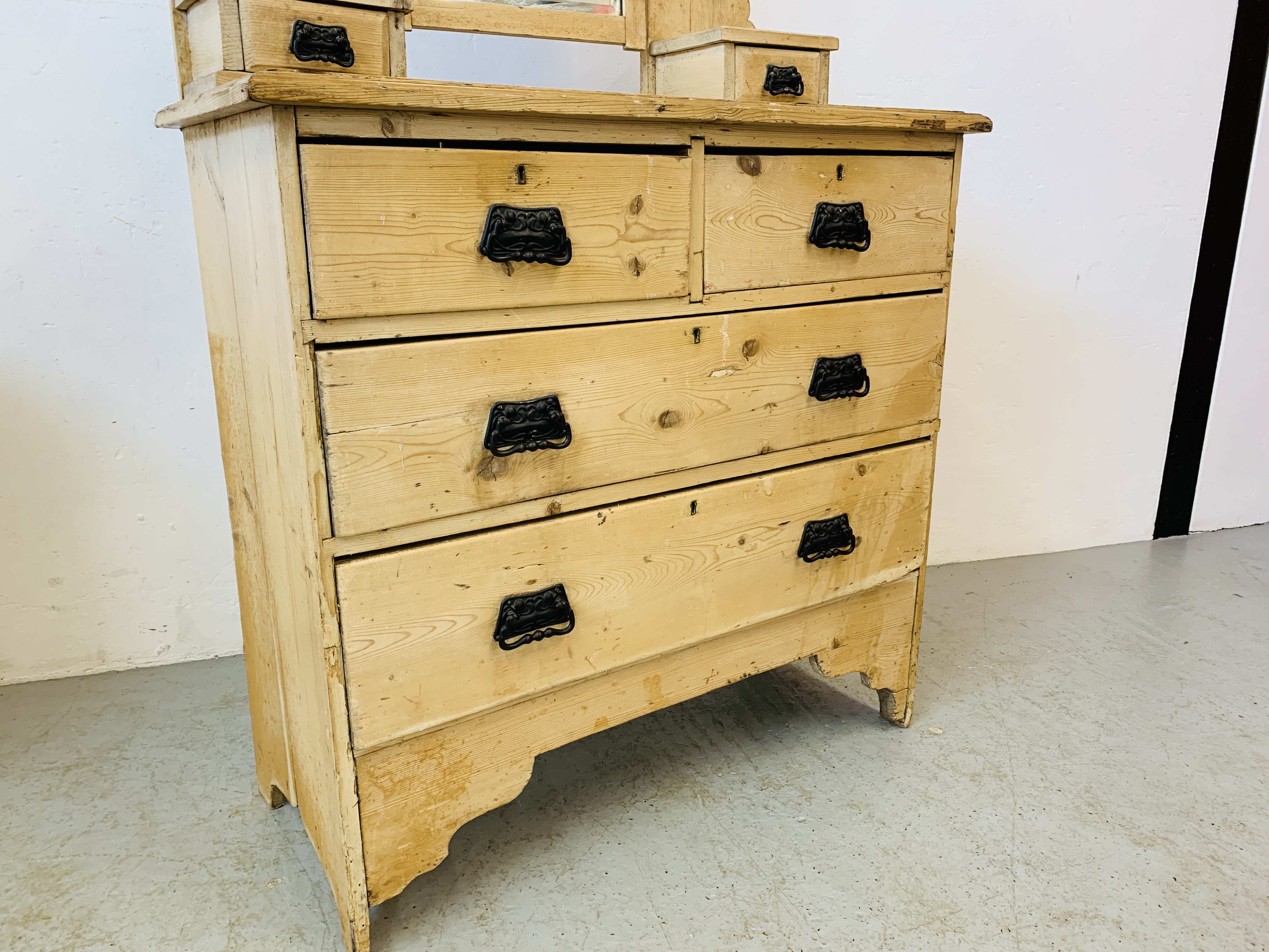 AN ANTIQUE PINE TWO OVER TWO DRESSING CHEST W 92cm. H 160cm. D 45cm. - Image 2 of 8