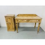 A VICTORIAN COUNTRY PINE TWO DRAWER WASH STAND WITH PAINTED FINISH ALONG WITH A MATCHING POT
