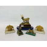 A C19th French gilt metal model of a stag, signed Dargaud (antlers replaced) on faux marble base,