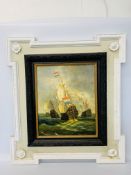 L. ASHLEY (C20TH): C18TH SEA BATTLE, OIL ON CANVAS MOUNTED ON PERSPEX PANEL (C20TH), 56 X 46CM.