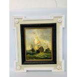 L. ASHLEY (C20TH): C18TH SEA BATTLE, OIL ON CANVAS MOUNTED ON PERSPEX PANEL (C20TH), 56 X 46CM.