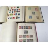 BOX WITH STAMP COLLECTION IN THREE ALBUMS AND LOOSE, BOOKS WITH WELSH INTEREST, COACHING PRINTS,