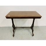 A VICTORIAN MAHOGANY SIDE TABLE WITH STRETCHER BASE, LENGTH 84cm, WIDTH 46cm,