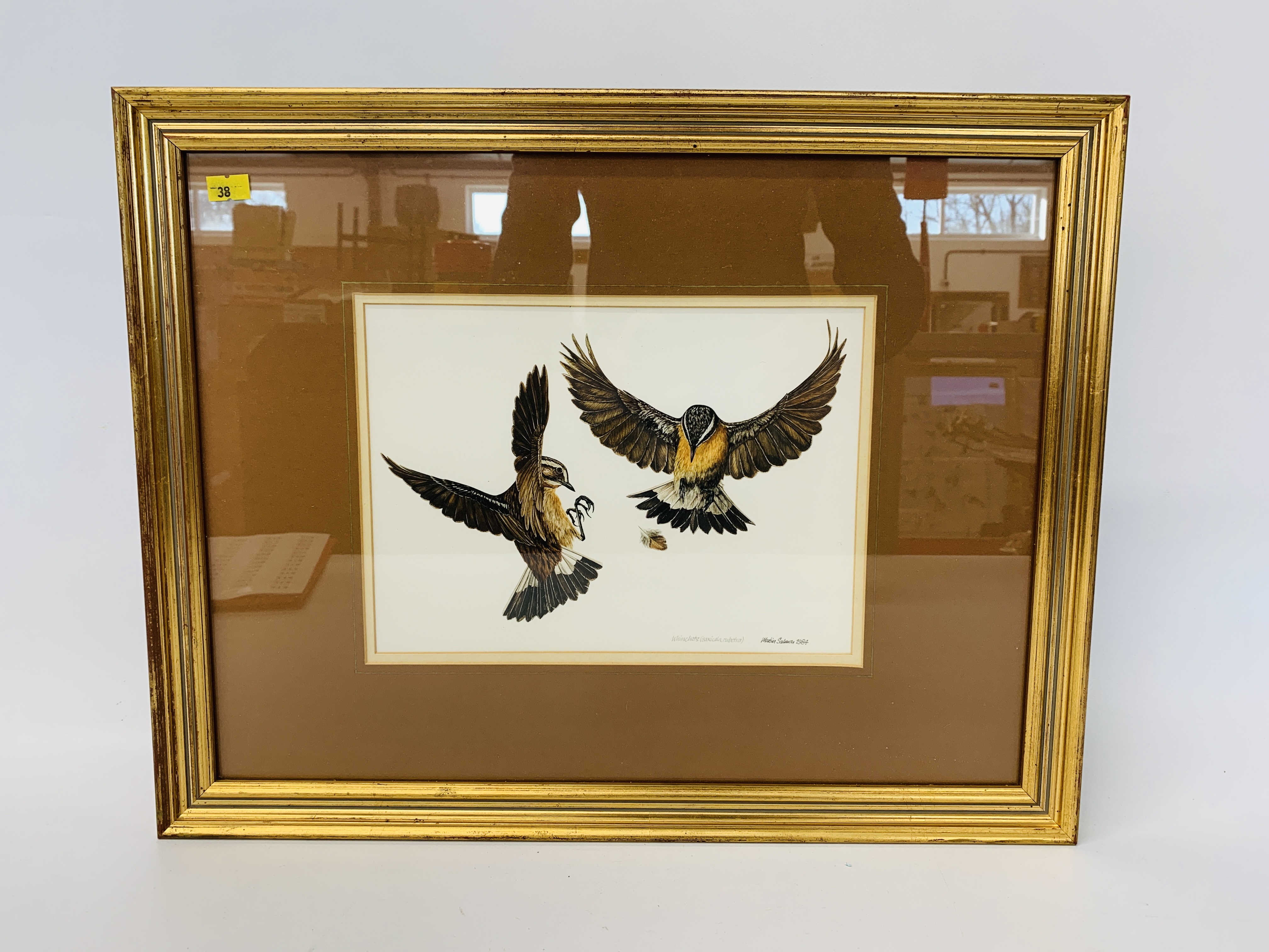 FOUR FRAMED AND MOUNTED MARTIN SALMON ORNITHOLOGY PRINTS - "WHINCHATS", "OSPREY",