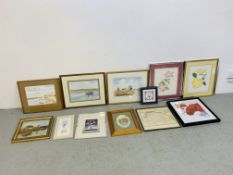 A GROUP OF 21 ASSORTED PRINTS, PICTURES AND MIRRORS TO INCLUDE FRAMED R.