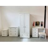 A FOUR PIECE "ASPEN" BY ALSTONS MODERN WHITE FINISH BEDROOM SUITE COMPRISING OF DOUBLE WARDROBE