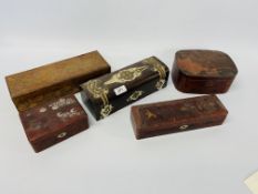 Five various treasury boxes including two with lacquer work