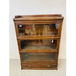 A FOUR SECTIONAL MAHOGANY GLOBE WERNICKE BOOKCASE, THE BASE WITH A SINGLE DRAWER. W 86cm. H 123cm.