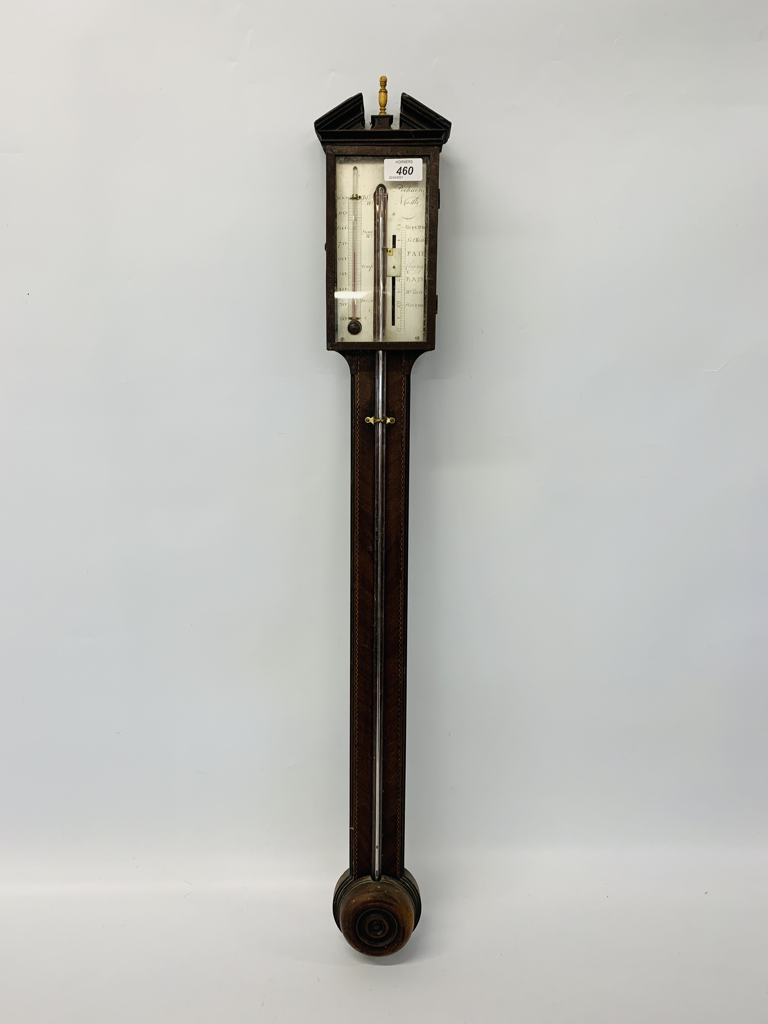 A Georgian mahogany stick barometer, by Pochaine of Newcastle,