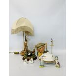 A FIGURED CAPO-DI-MONTE STYLE TABLE LAMP, A BORDER FINE ARTS "THE RAMBLER" BADGER STUDY,