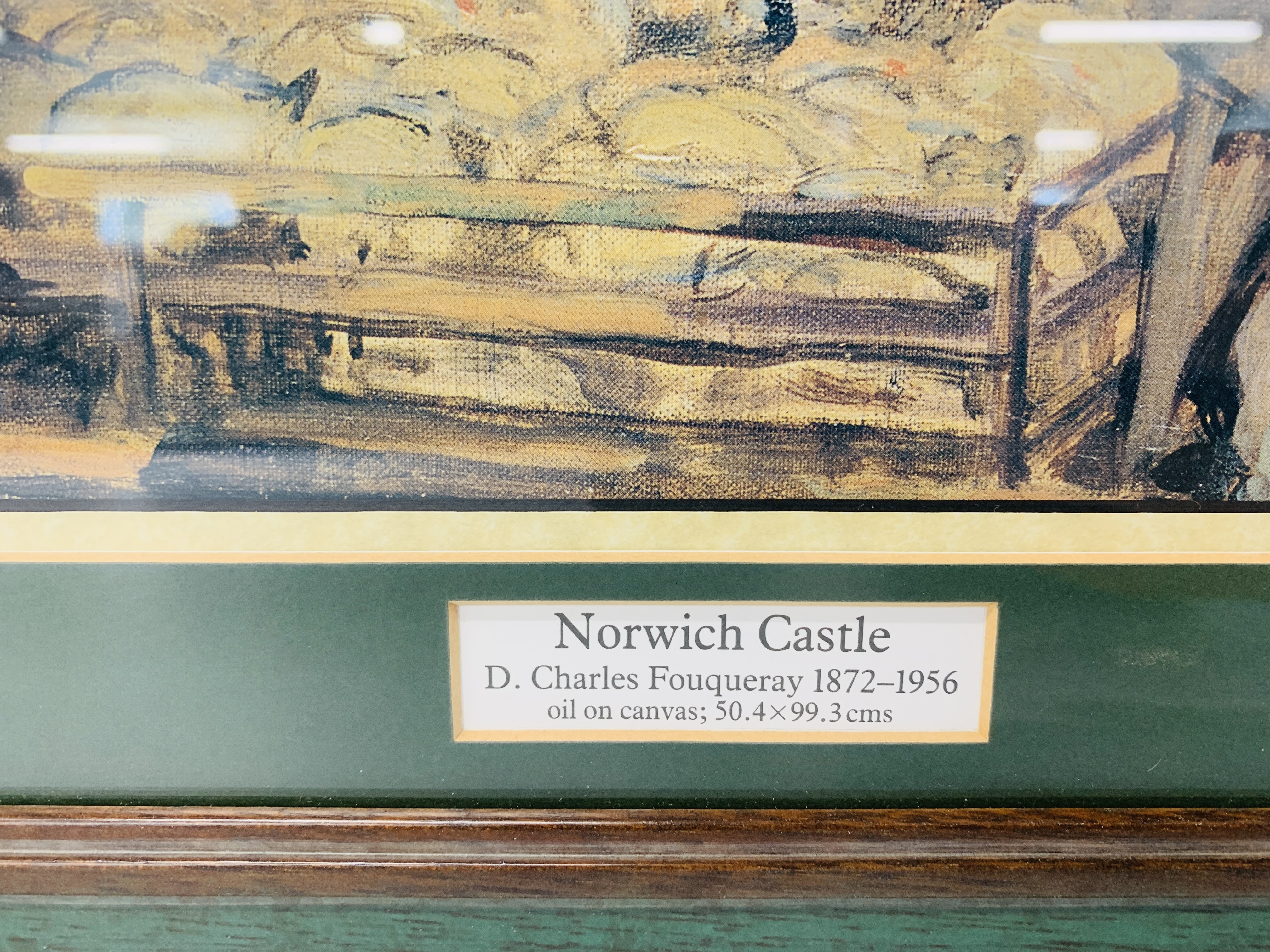 A FRAMED AND MOUNTED PRINT "NORWICH CASTLE" BY D. CHARLES FOUQUERAY 1872-1956. 78.5cm X 39.5cm. - Image 3 of 9