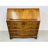 REPRODUCTION MAHOGANY FINISH BUREAU WITH WELL FITTED INTERIOR,