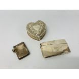 A silver vesta case, Birmingham assay along with a silver card case of bowed form,