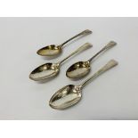 FOUR MID C18TH SILVER SERVING SPOONS, ENGRAVED WITH MONOGRAM H, LONDON ASSAY,
