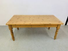 HEAVY QUALITY SOLID PINE KITCHEN TABLE. WIDTH 92cm, LENGTH 183cm.