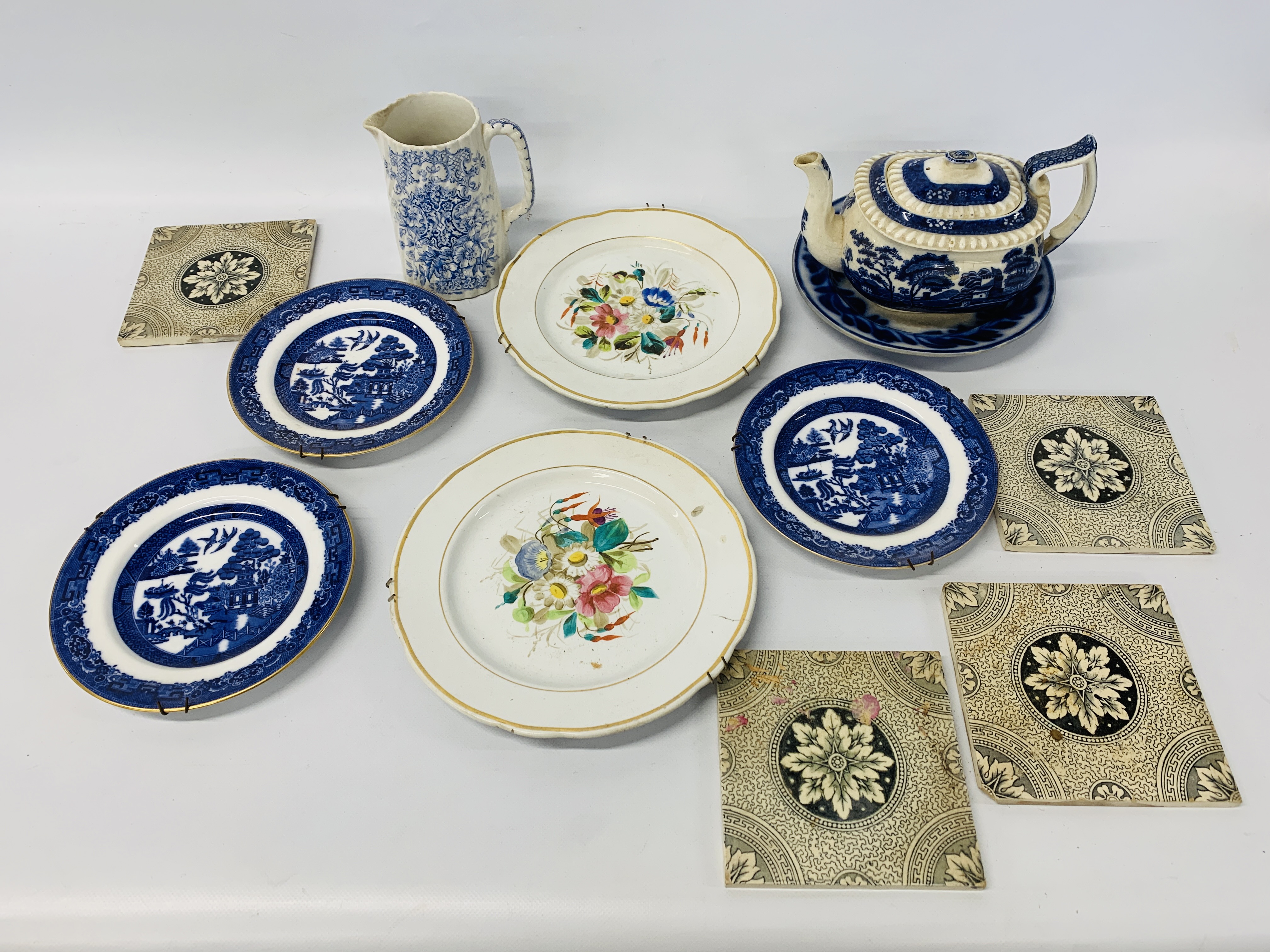 MASONS IRONSTONE MEAT DISH DIAMETER 52cm, FOUR VINTAGE PATTERNED TILES, TWO ORIENTAL VASES, - Image 17 of 29