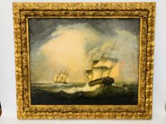 C19TH SCHOOL: C19TH BRITISH VESSEL IN PURSUIT OF THE ENEMY, OIL ON CANVAS,