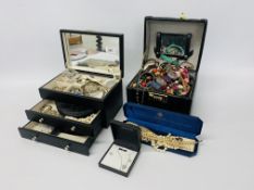 TWO JEWELLERY CHESTS CONTAINING ASSORTED COSTUME JEWELLERY
