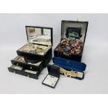 TWO JEWELLERY CHESTS CONTAINING ASSORTED COSTUME JEWELLERY