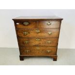 A MID C18th OAK CHEST OF FIVE DRAWERS, WIDTH 87cm,