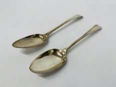 2 x ANTIQUE SILVER SERVING SPOONS ENGRAVED WITH MONOGRAM H, NEWCASTLE ASSAY,