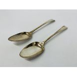 2 x ANTIQUE SILVER SERVING SPOONS ENGRAVED WITH MONOGRAM H, NEWCASTLE ASSAY,