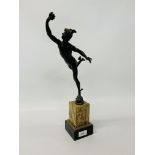 A C19th bronze figure of Mercury (some losses) on simulated marble plinth,