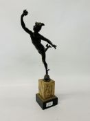 A C19th bronze figure of Mercury (some losses) on simulated marble plinth,