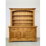 A GOOD QUALITY SOLID PINE TRADITIONAL FARMHOUSE DRESSER,