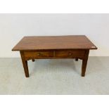 AN OLD CHARM MODERN TWO DRAWER COFFEE TABLE. W 105CM. H 51CM. D 50CM.
