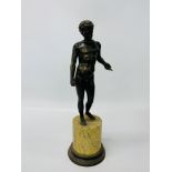 A bronze figure of a nude classical male on circular plinth,