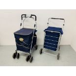 A SHOLLEY 4 WHEEL BRAKED SHOPPING BASKET AND A MARKETEER FOUR WHEEL SHOPPING TROLLEY