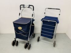 A SHOLLEY 4 WHEEL BRAKED SHOPPING BASKET AND A MARKETEER FOUR WHEEL SHOPPING TROLLEY