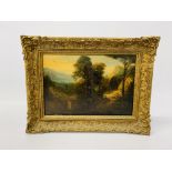 C19th European School: Figure seated in a wooded landscape, oil on panel,