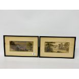 Two watercolours, a country house and a hillside village scene, c.